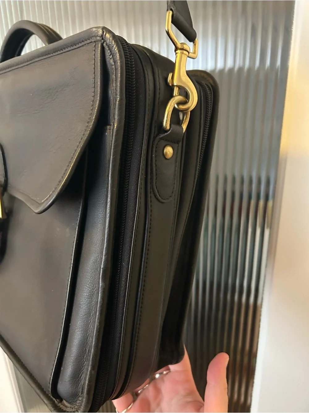 Coach Black Leather Messenger Bag Style Briefcase with Top Handle